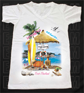เสื้อยืดคอวีพร้อมสกรีนลายแหล่งท่องเที่ยว ลายจังหวัดตราด